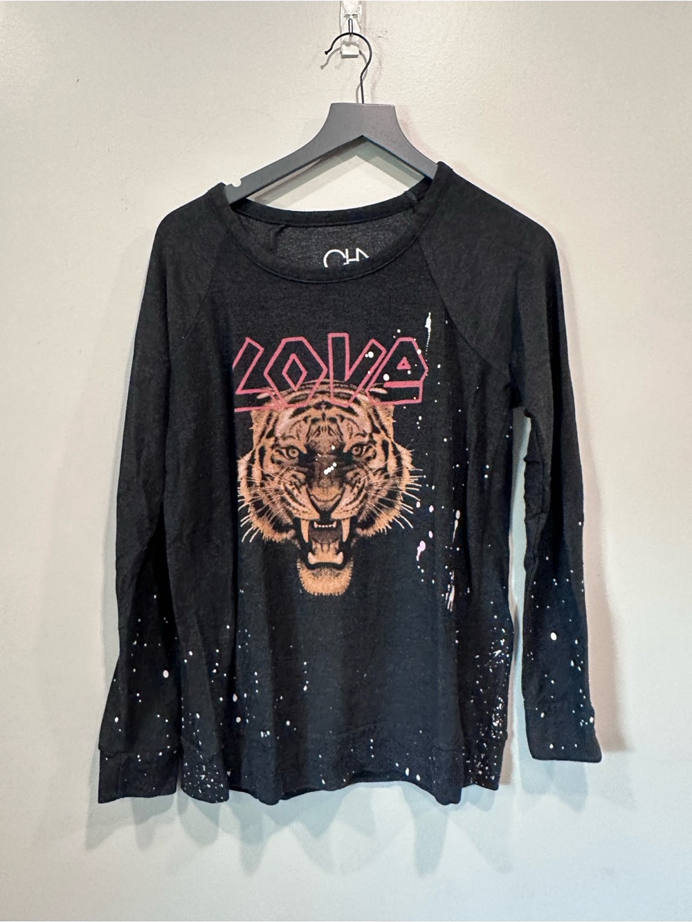 Chaser Black Graphic 'LOVE' Tiger Long Sleeve Sweatshirt